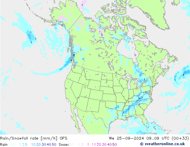 Rain/Snowfall rate GFS mié 25.09.2024 09 UTC