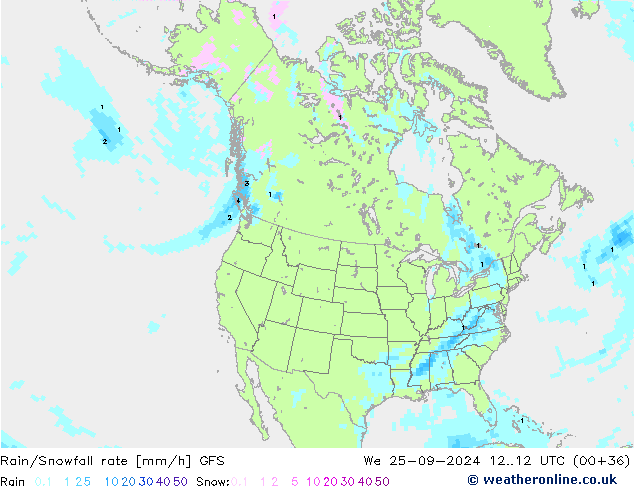 Rain/Snowfall rate GFS mer 25.09.2024 12 UTC