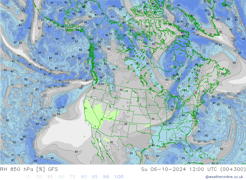 RH 850 hPa GFS Dom 06.10.2024 12 UTC