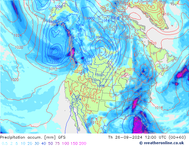 Precipitation accum. GFS  26.09.2024 12 UTC