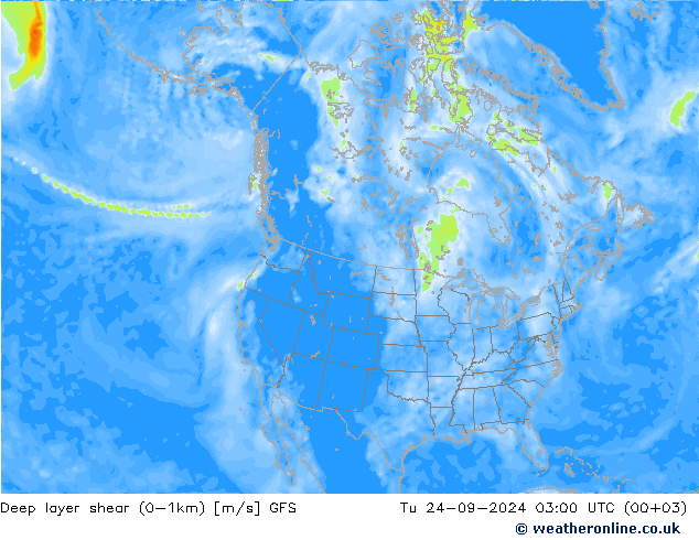 Deep layer shear (0-1km) GFS mar 24.09.2024 03 UTC