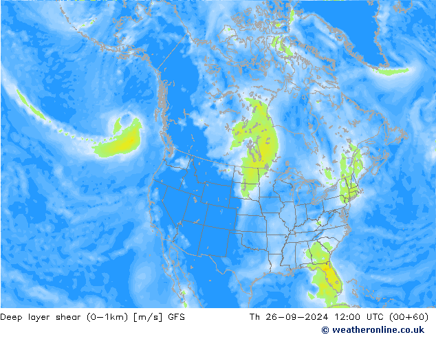 Deep layer shear (0-1km) GFS Th 26.09.2024 12 UTC