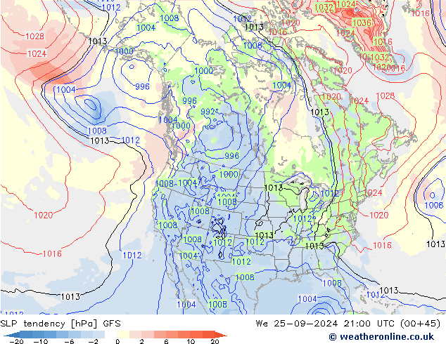 Tendenza di Pressione GFS mer 25.09.2024 21 UTC