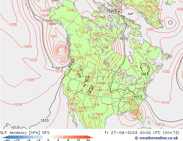 SLP tendency GFS Fr 27.09.2024 00 UTC