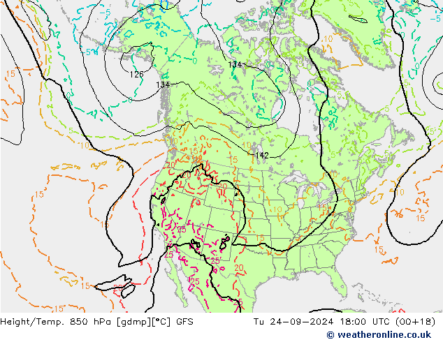 Height/Temp. 850 hPa GFS wto. 24.09.2024 18 UTC