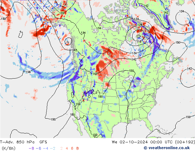 T-Adv. 850 hPa GFS Çar 02.10.2024 00 UTC