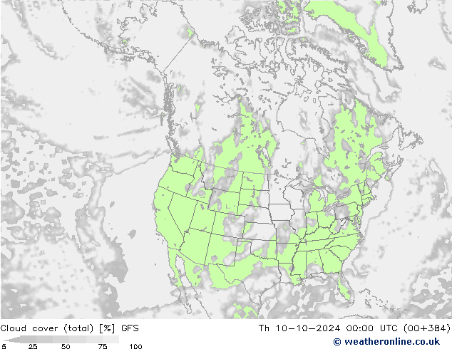 Nuages (total) GFS jeu 10.10.2024 00 UTC