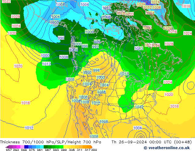 Thck 700-1000 hPa GFS jeu 26.09.2024 00 UTC