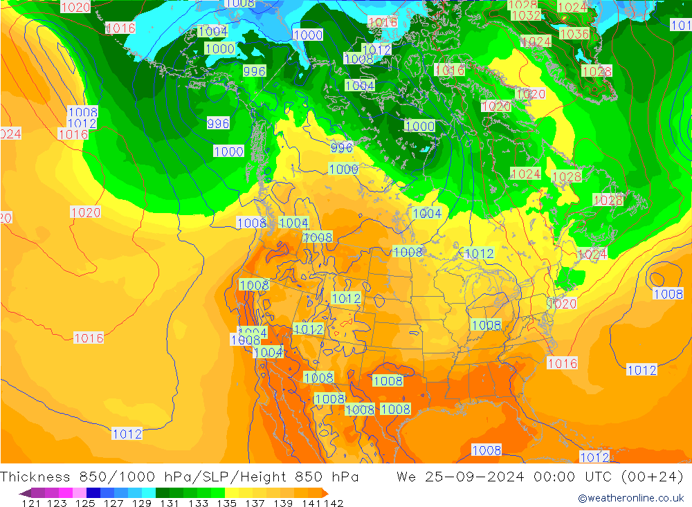 Thck 850-1000 гПа GFS ср 25.09.2024 00 UTC