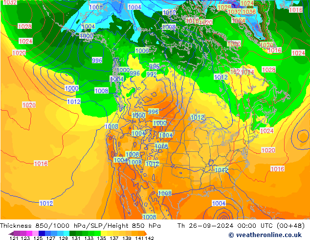 Thck 850-1000 hPa GFS Qui 26.09.2024 00 UTC