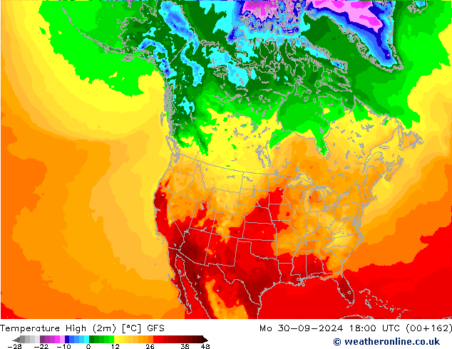 Nejvyšší teplota (2m) GFS Po 30.09.2024 18 UTC