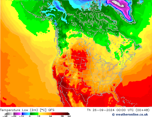 Temperature Low (2m) GFS Th 26.09.2024 00 UTC