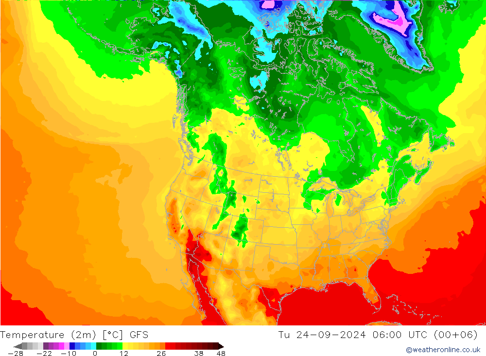 Temperature (2m) GFS Tu 24.09.2024 06 UTC