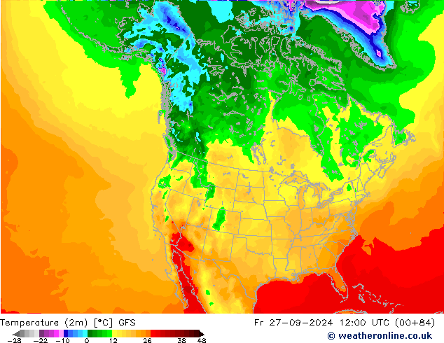 Temperature (2m) GFS Fr 27.09.2024 12 UTC