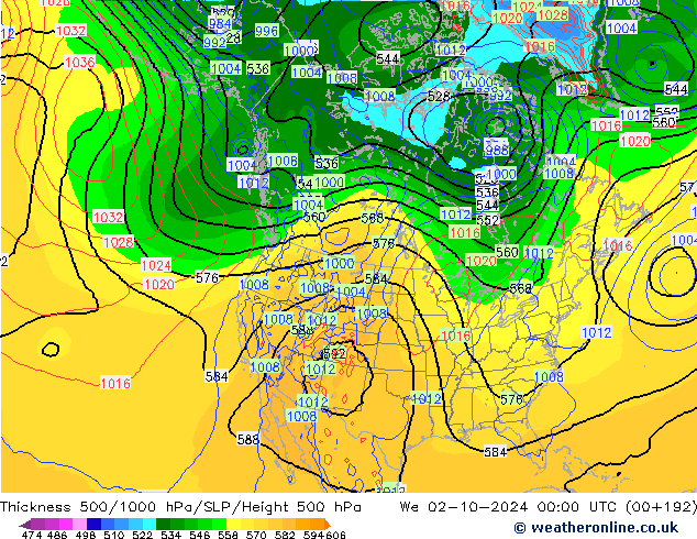 Thck 500-1000hPa GFS We 02.10.2024 00 UTC