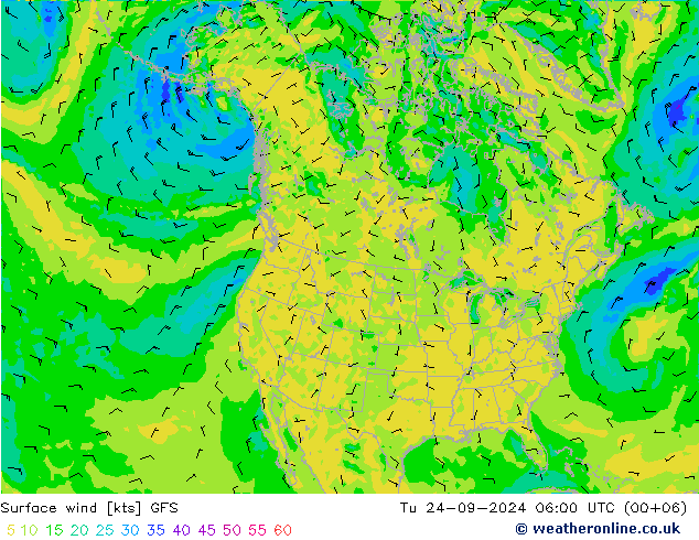 Surface wind GFS Tu 24.09.2024 06 UTC