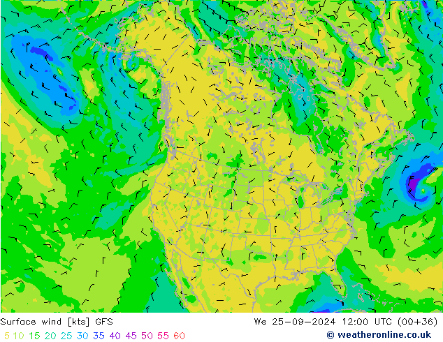 Surface wind GFS We 25.09.2024 12 UTC