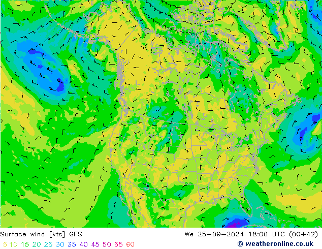 Surface wind GFS We 25.09.2024 18 UTC