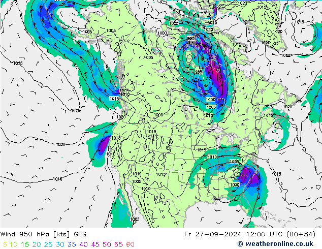 Rüzgar 950 hPa GFS Cu 27.09.2024 12 UTC