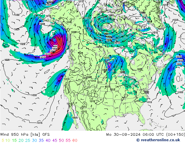 Vento 950 hPa GFS Seg 30.09.2024 06 UTC