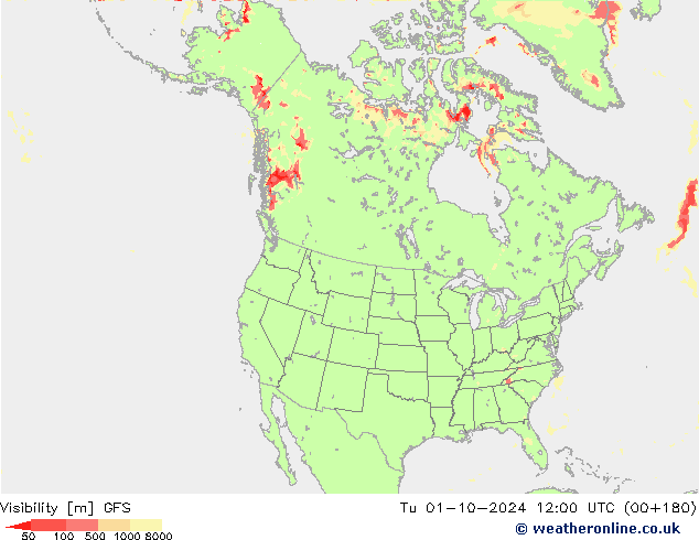 Visibility GFS Tu 01.10.2024 12 UTC