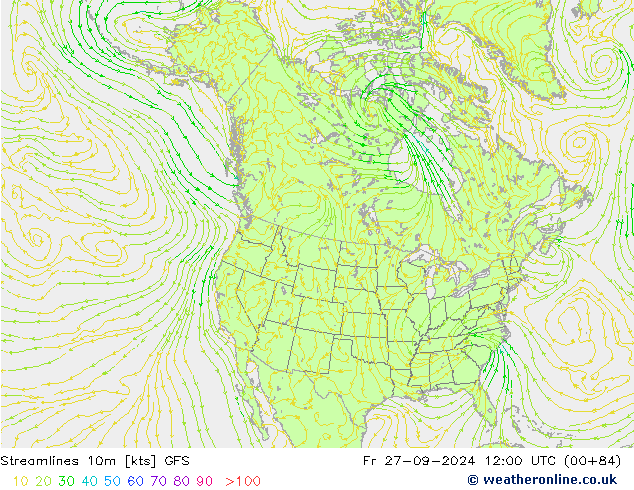 Streamlines 10m GFS Fr 27.09.2024 12 UTC