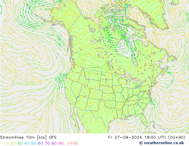 Streamlines 10m GFS Fr 27.09.2024 18 UTC