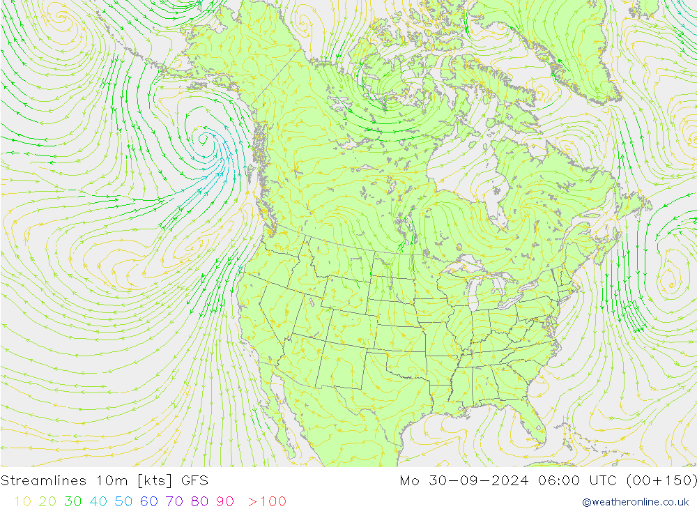 Stroomlijn 10m GFS ma 30.09.2024 06 UTC