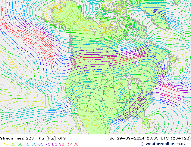 Streamlines 200 hPa GFS Su 29.09.2024 00 UTC