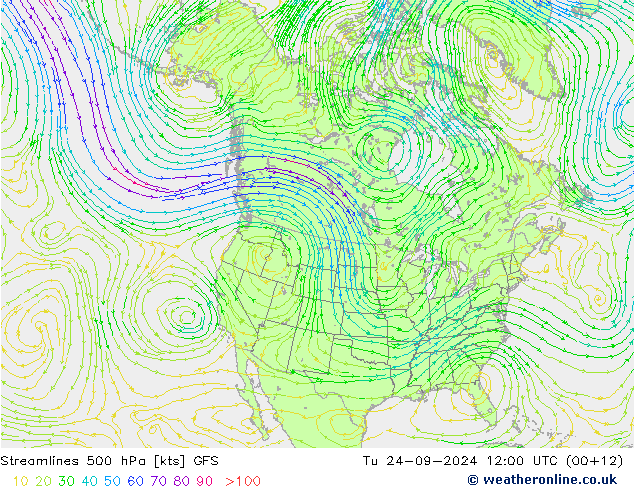 Streamlines 500 hPa GFS Tu 24.09.2024 12 UTC