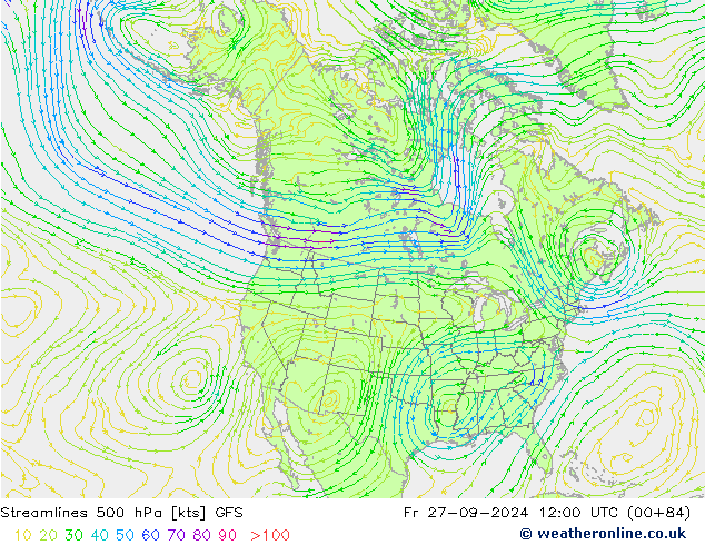 Streamlines 500 hPa GFS Fr 27.09.2024 12 UTC