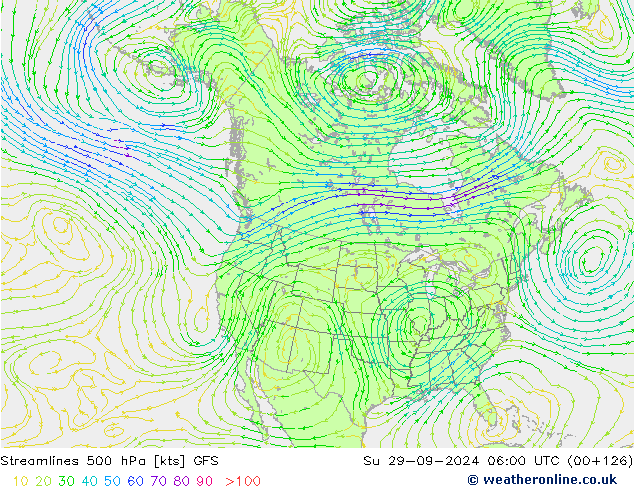 Streamlines 500 hPa GFS Su 29.09.2024 06 UTC