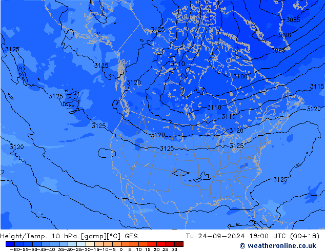 Height/Temp. 10 hPa GFS Tu 24.09.2024 18 UTC