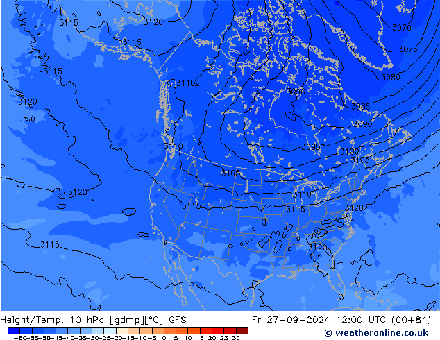 Height/Temp. 10 hPa GFS Fr 27.09.2024 12 UTC