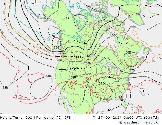 Z500/Rain (+SLP)/Z850 GFS ven 27.09.2024 00 UTC