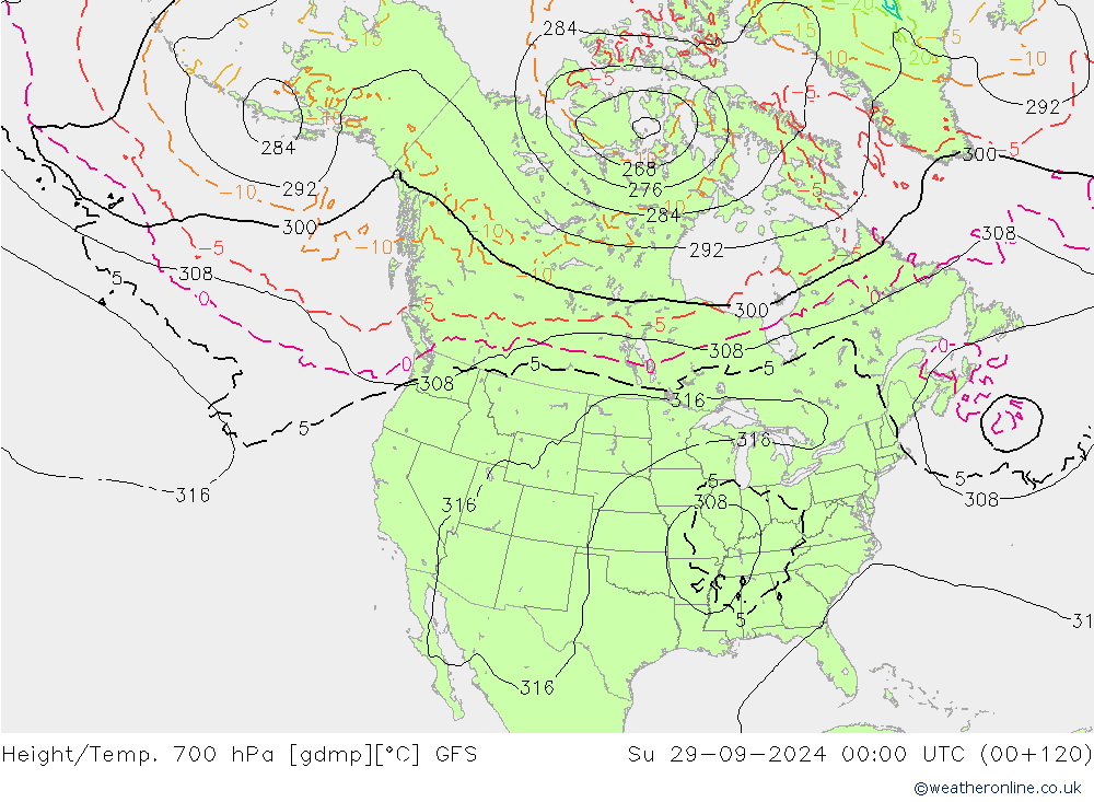 Yükseklik/Sıc. 700 hPa GFS Paz 29.09.2024 00 UTC