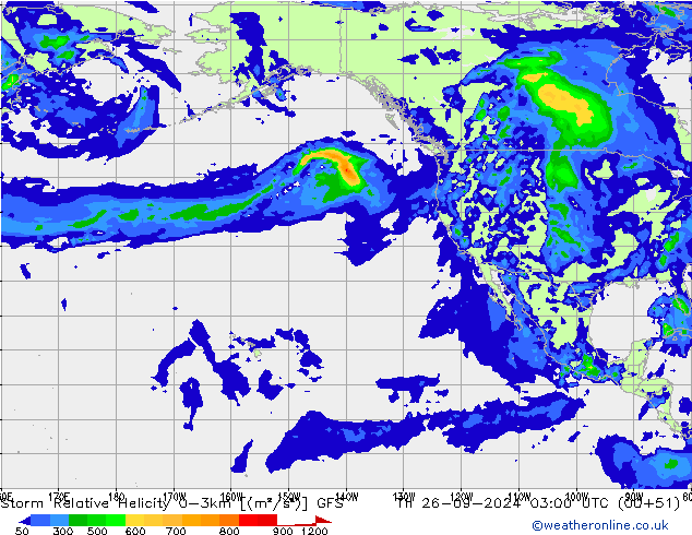 Storm Relative Helicity GFS чт 26.09.2024 03 UTC