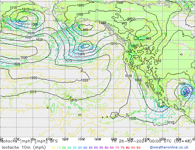 Isotachs (mph) GFS Čt 26.09.2024 00 UTC