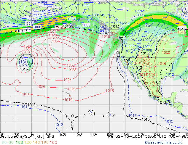 Jet stream/SLP GFS We 02.10.2024 06 UTC