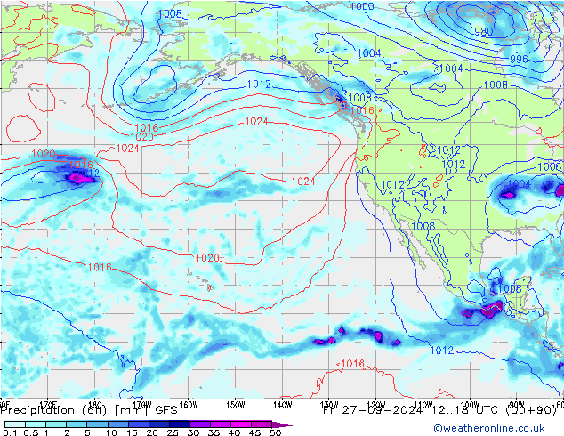 Precipitation (6h) GFS Fr 27.09.2024 18 UTC