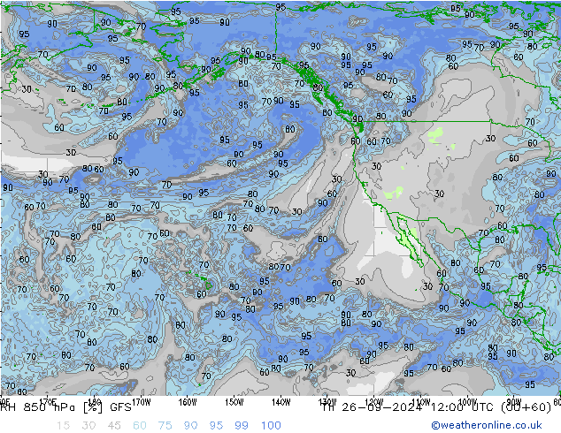 RH 850 hPa GFS Qui 26.09.2024 12 UTC