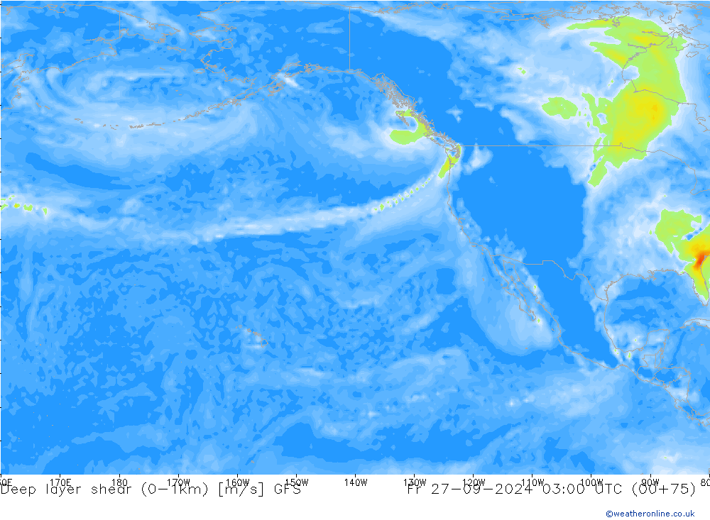 Deep layer shear (0-1km) GFS vr 27.09.2024 03 UTC