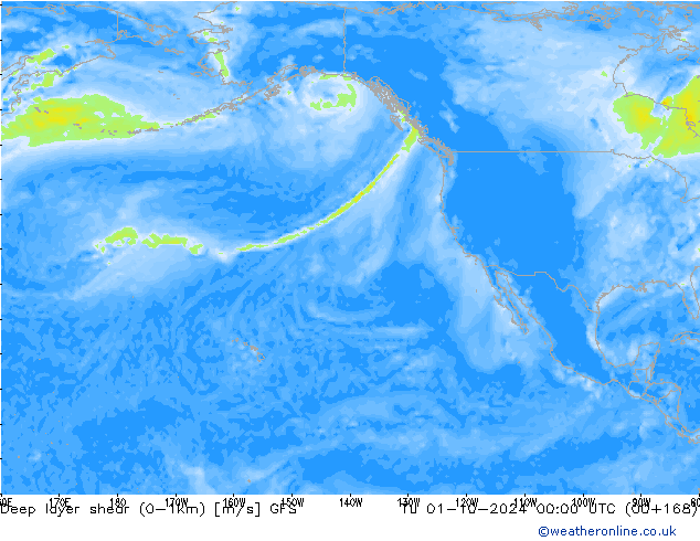 Deep layer shear (0-1km) GFS Tu 01.10.2024 00 UTC