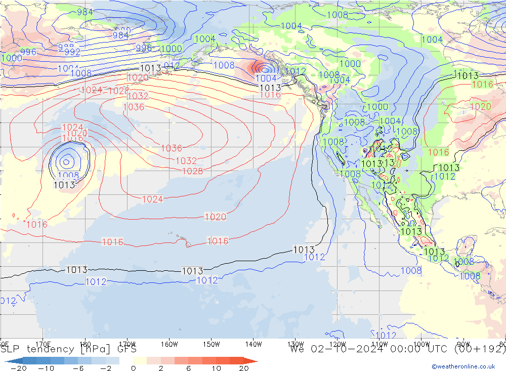 Druktendens (+/-) GFS wo 02.10.2024 00 UTC