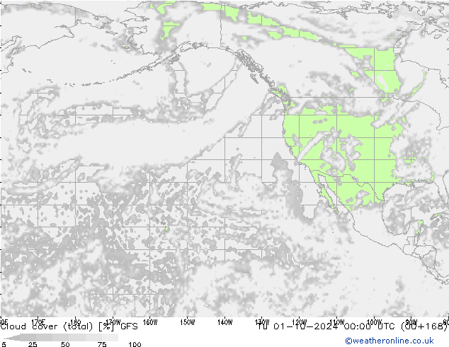 Cloud cover (total) GFS Tu 01.10.2024 00 UTC