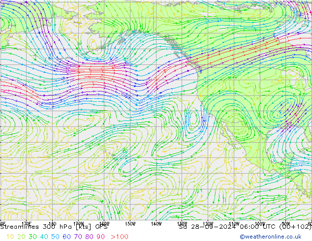 Streamlines 300 hPa GFS So 28.09.2024 06 UTC