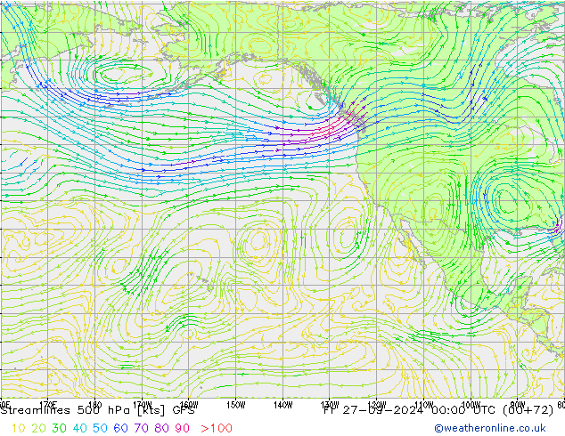 Stromlinien 500 hPa GFS Fr 27.09.2024 00 UTC