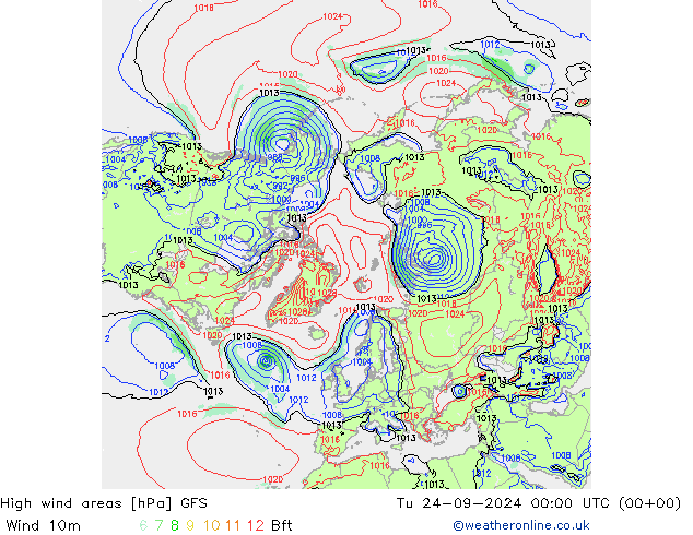 High wind areas GFS Tu 24.09.2024 00 UTC