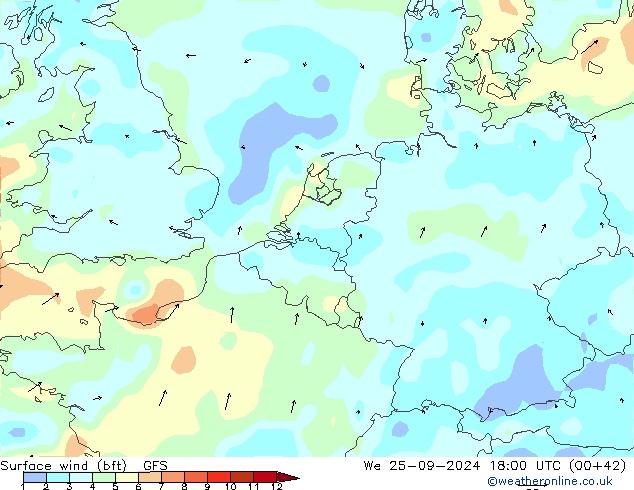 Bodenwind (bft) GFS Mi 25.09.2024 18 UTC