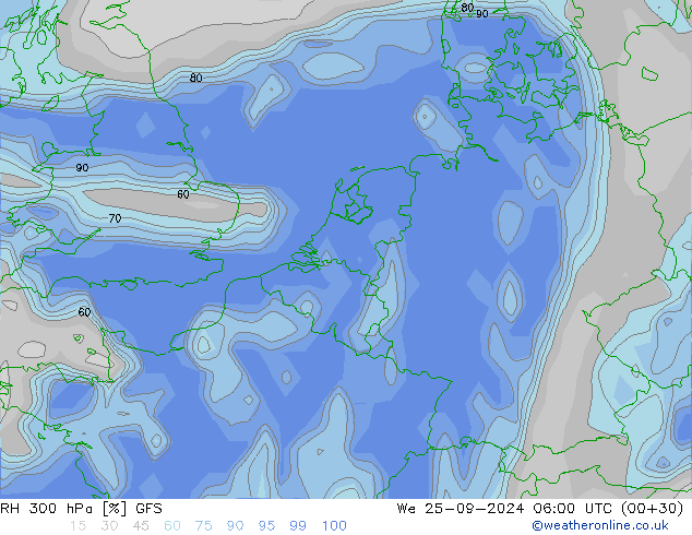 RH 300 hPa GFS We 25.09.2024 06 UTC